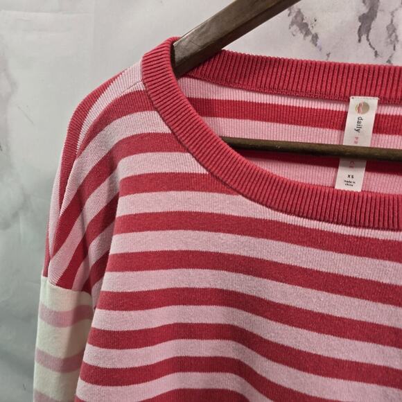 Anthropologie Sweater Women XS Pink White Striped Daily Crop Drop Shoulder - Picture 2 of 10